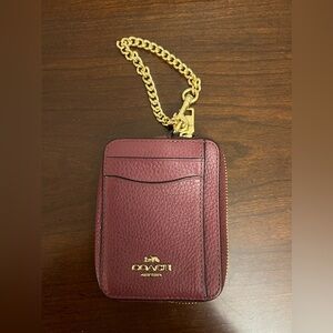 Coach Burgundy Leather Card Wallet with Gold Chain